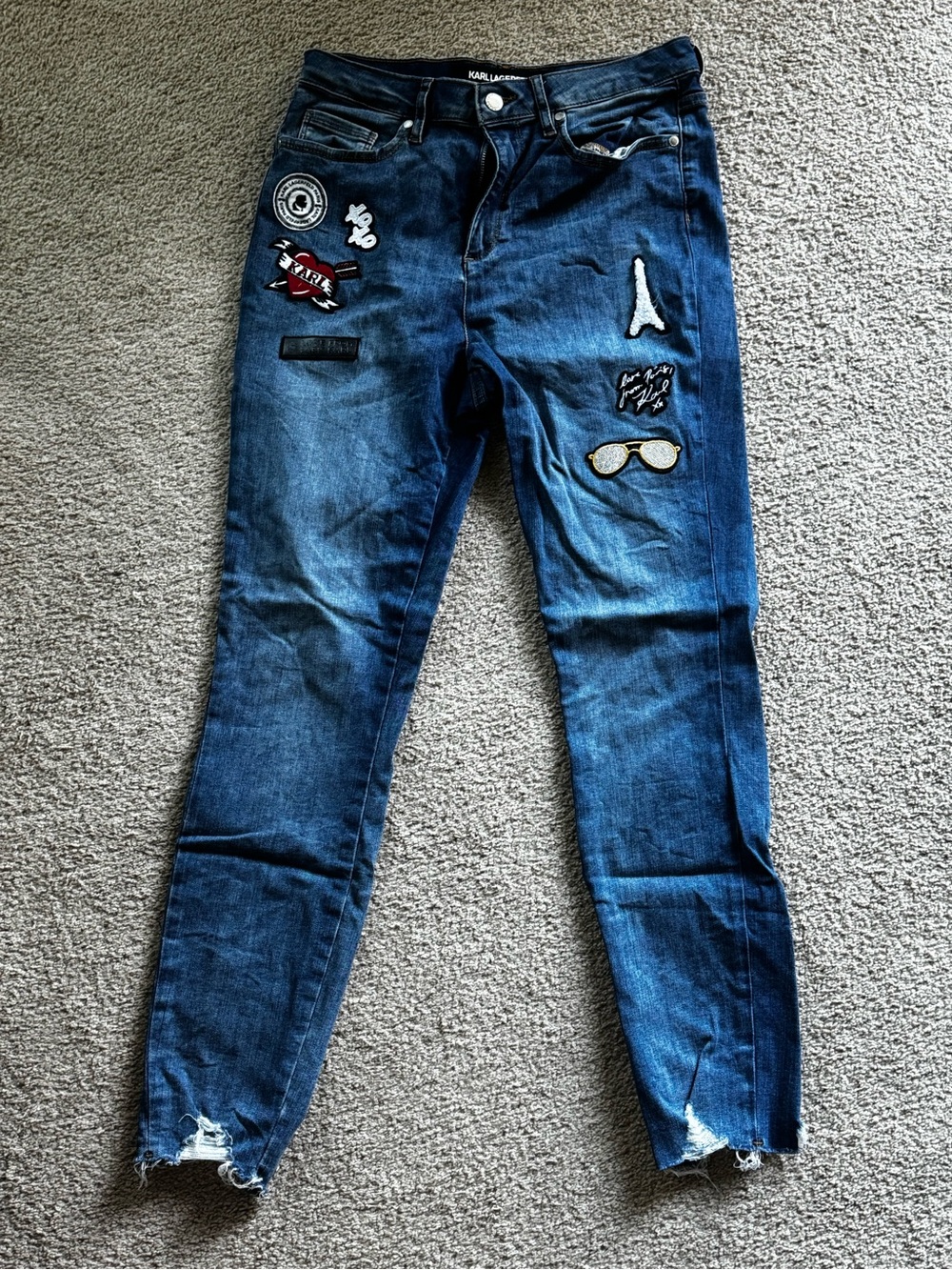 Karl Lagerfeld Dark Blue Skinny Jeans with Patch Details